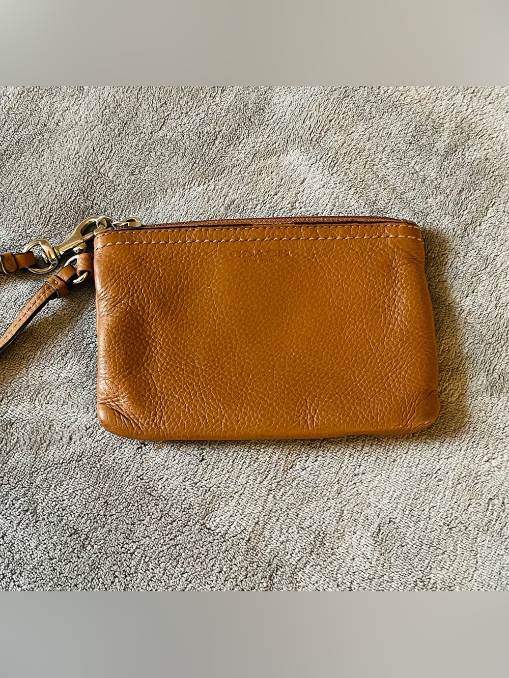 Coach Leather Wristlet in Saddle/Tan Brown